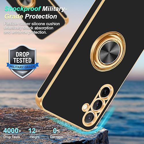 Miniatura 10 de Fingic Funda para Samsung Galaxy A14 5G con soporte de anillo, soporte de anillo giratorio de 360, soporte magnético, chapado en oro, borde dorado,