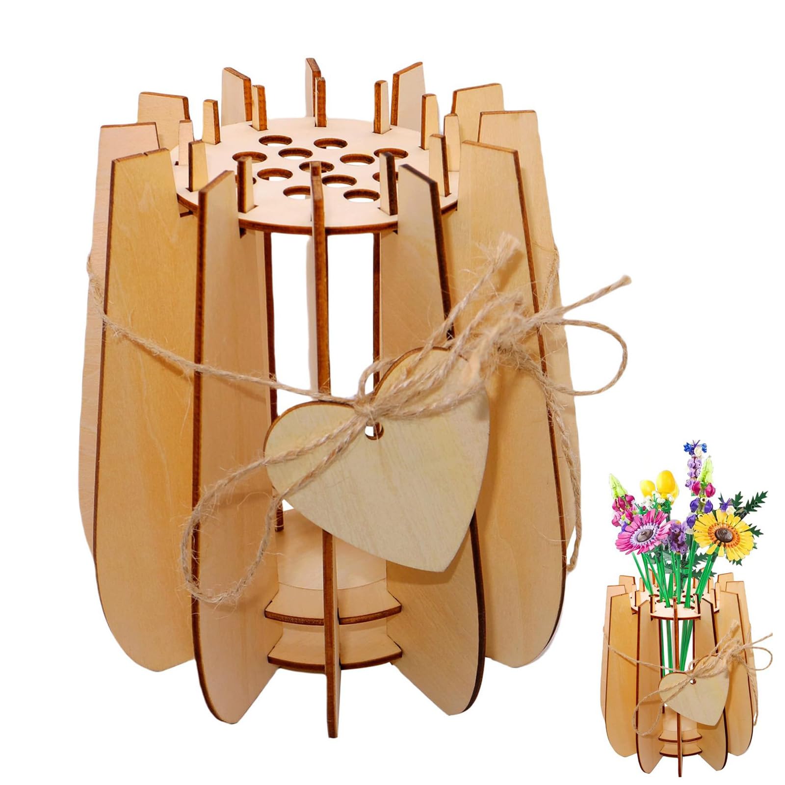 Yevon Wooden Vase For Lego Flowers Bouquet – Handmade 3D Puzzle Lego Flower Vase Compatible With Lego Botanicals, Roses, Sunflowers, Tulips, Cherry Blossoms, Daffodils, Lotus