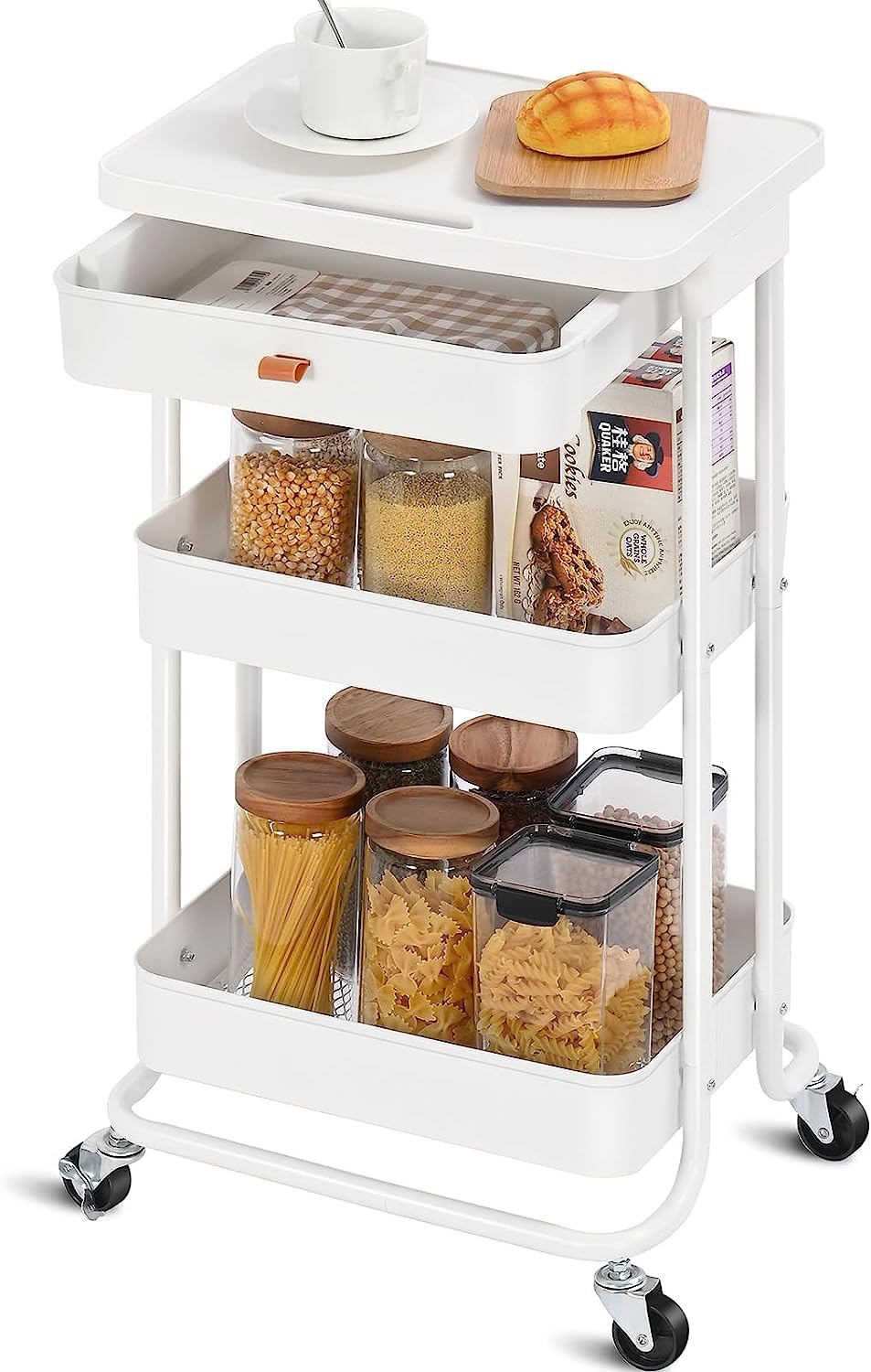 Buy APEXCHASER Rolling Storage Cart with Drawer & Table Top, 3 Tier