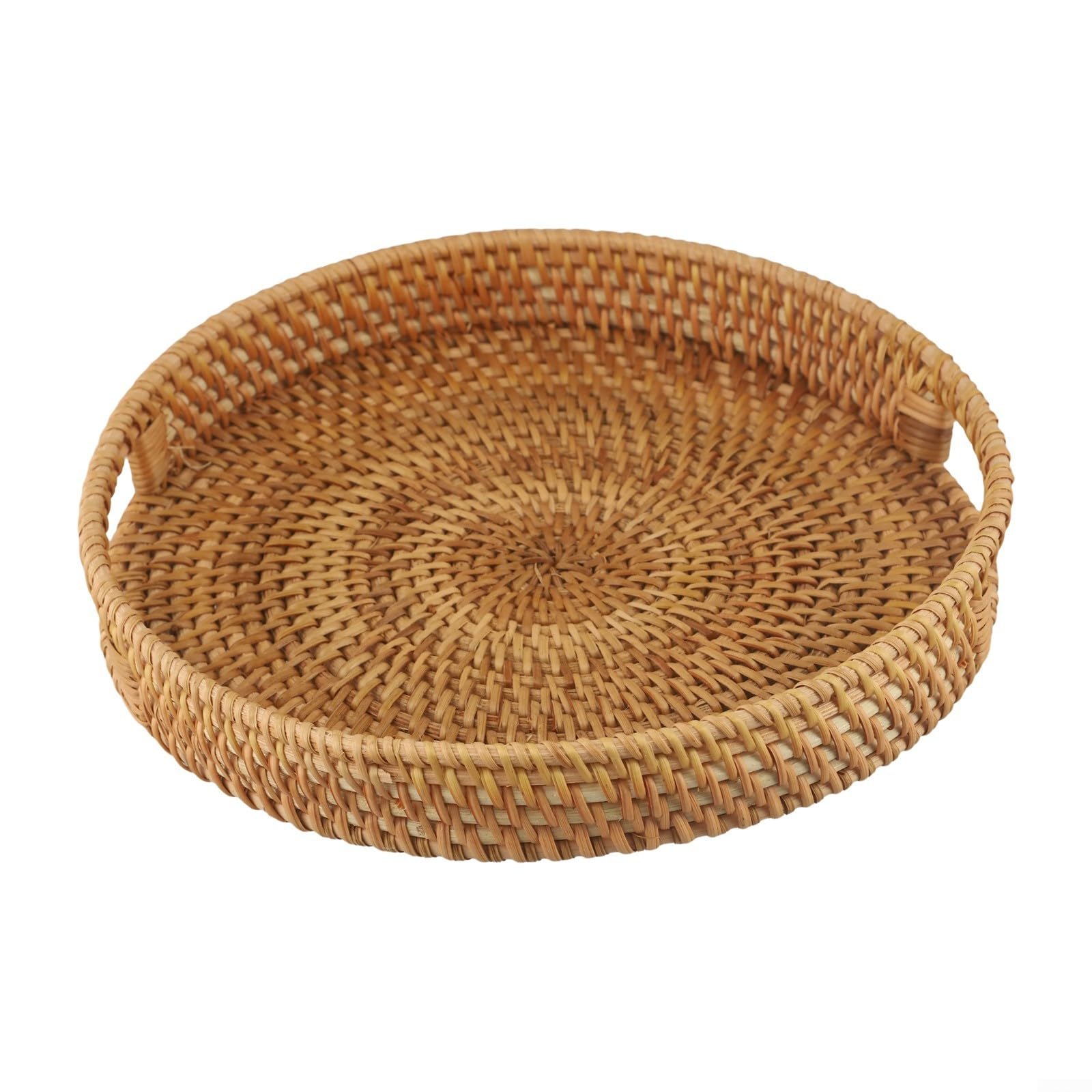 Élégant plateau de service en rotin pour la maison et la cuisine, idéal pour servir des collations, des boissons et des fruits (35 cm)