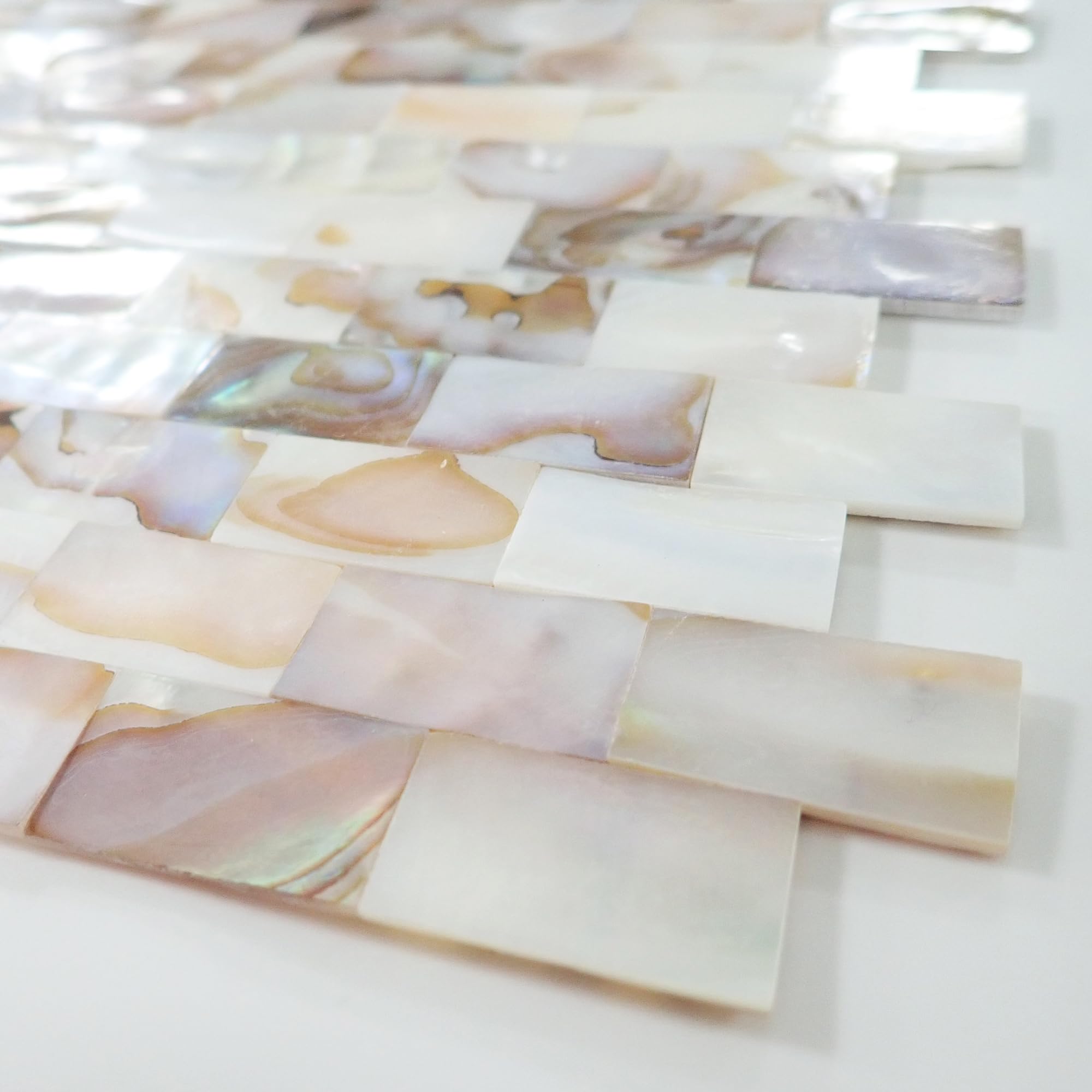 Incudo Natural Mother of Pearl Brick Gapless Mosaic Tiles - 288x300mm, Pack of 4, Mesh Backing - Image 2