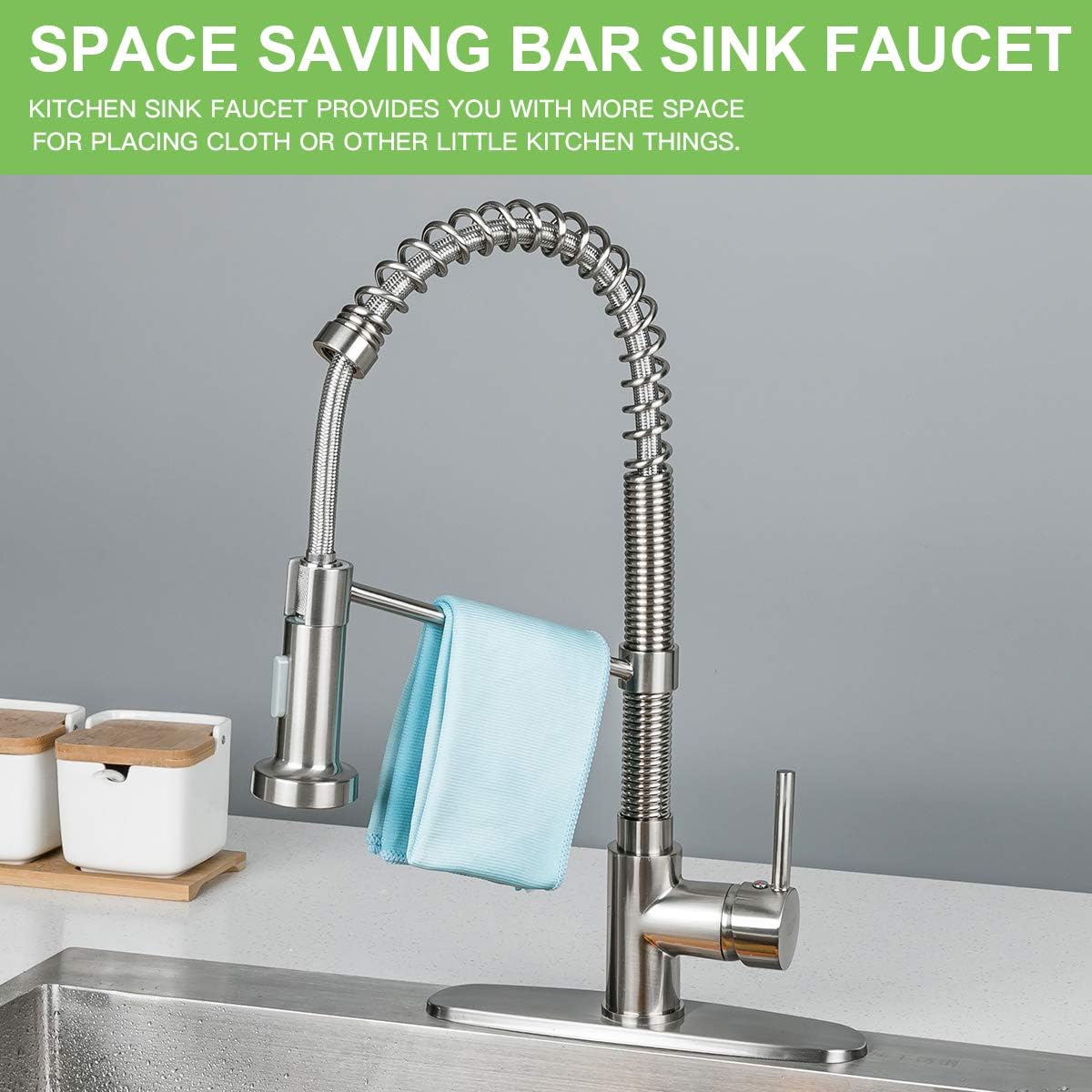 Promo 40% OFF Kitchen Sink Faucet,Spring Brass Kitchen Faucet with Pull Out Sprayer, Single Handle Kitchen faucets with Deck Plate for Commercial Laundry Bar Sinks,Nickel Black Friday - 50% OFF Kitchen Sink Faucet,Spring Brass Kitchen Faucet with Pull Out Sprayer, Single Handle Kitchen faucets with Deck Plate for Commercial Laundry Bar Sinks,Nickel