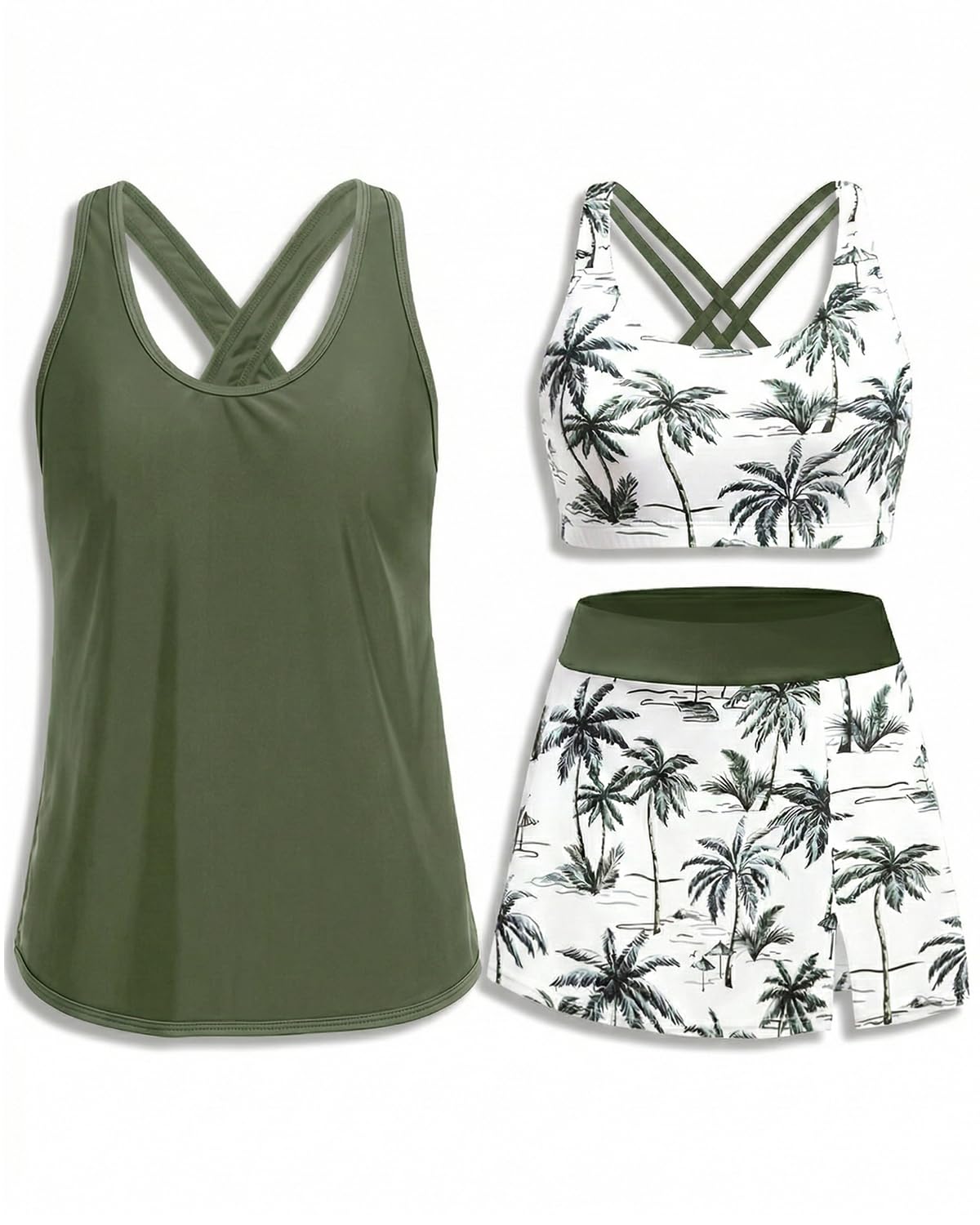 Daci 3-teiliger Tankini-Badeanzug für Damen mit Rock – Bauchkontrolle, Badeanzug, Tank-Top, Sport-BH, Sport-BH 2026, athletische Bademode