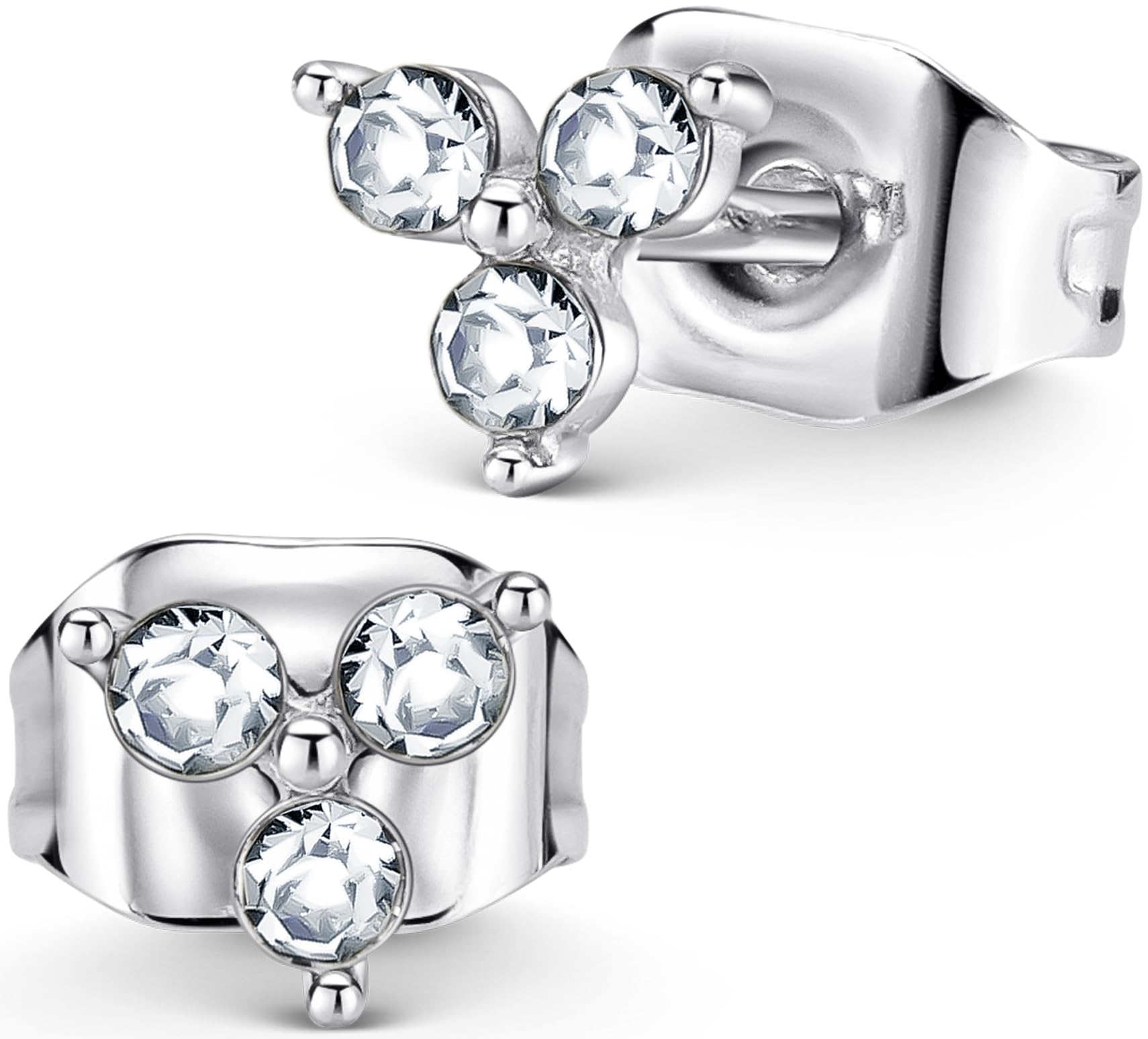 DazzSilver Plated Stainless Steel Stud Earrings with Trio of Cubic Zirconia Stones with Gift Bag and Presentation Frame, Perfect Jewellery Gift for Any Occasion