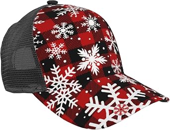 Christmas Hats Women Men Buffalo Plaid Christmas Adjustable Snapback Hats Baseball Caps Mesh Hat