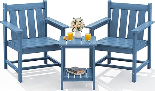 SEWRWALL Juego de 3 piezas de sillas Adirondack para todo tipo de clima con mesa auxiliar, material HDPE, juego de muebles de patio al aire libre
