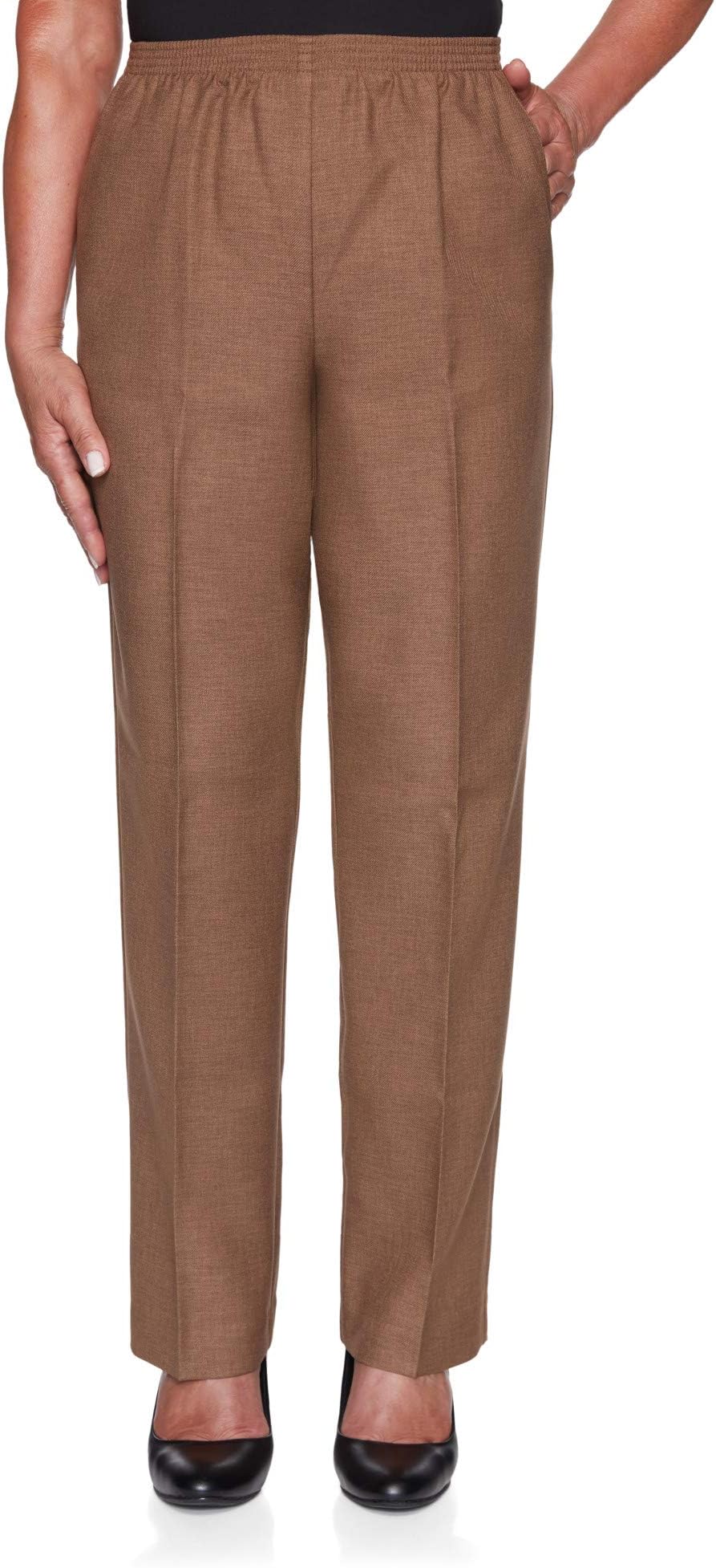 Alfred DunnerWomens Petite Classic Signature Fit Textured Trousers with All-around Elastic Waistband