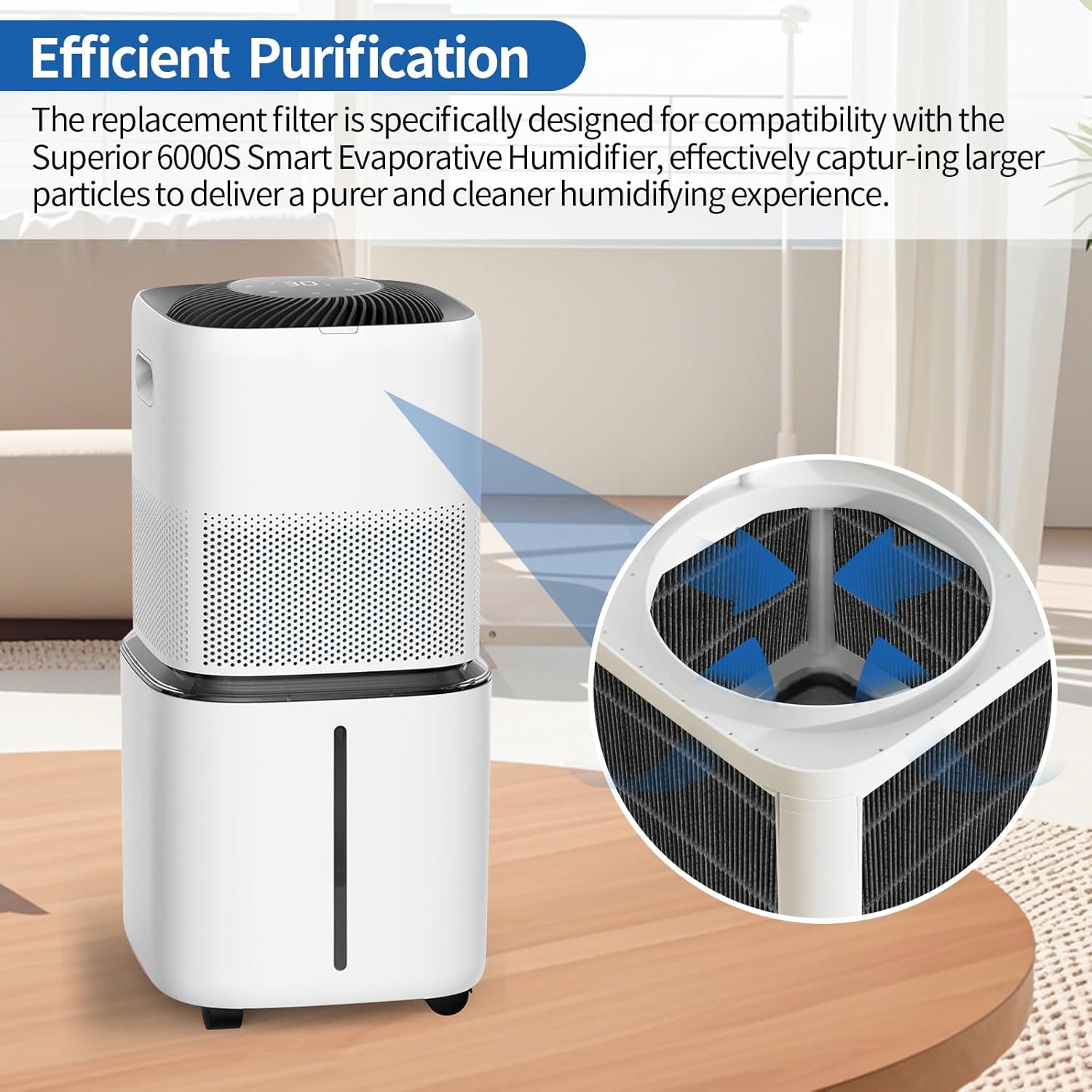 8-Pack Humidifier Premium Replacement Filters for LEVOIT Superior 6000S Smart Evaporative Humidifier + 4-Pack Top Fill Humidifier Filters Replacement, Gray - Image 3