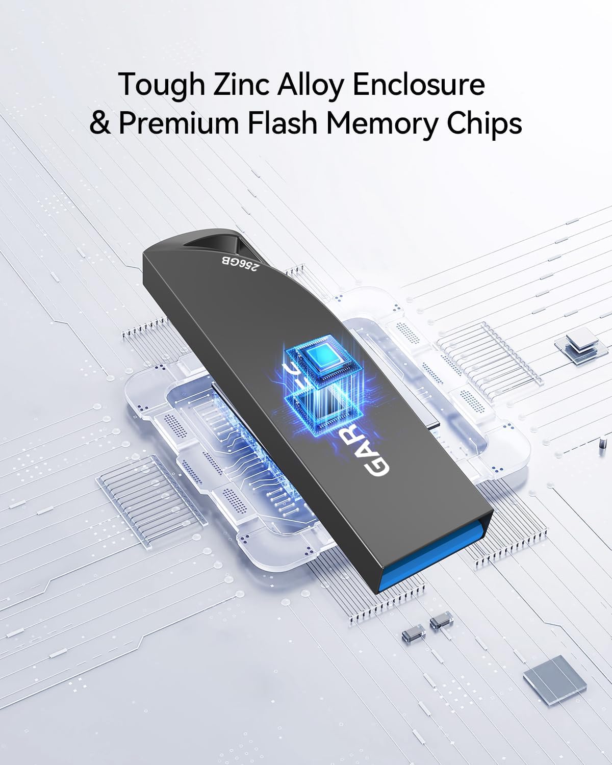 256GB USB 3.0 Flash Drive, Metal Waterproof & Slim Portable Memory Stick with Keychain Hole, Thumb Drive for PC/Laptop/Car/Travel Data Storage