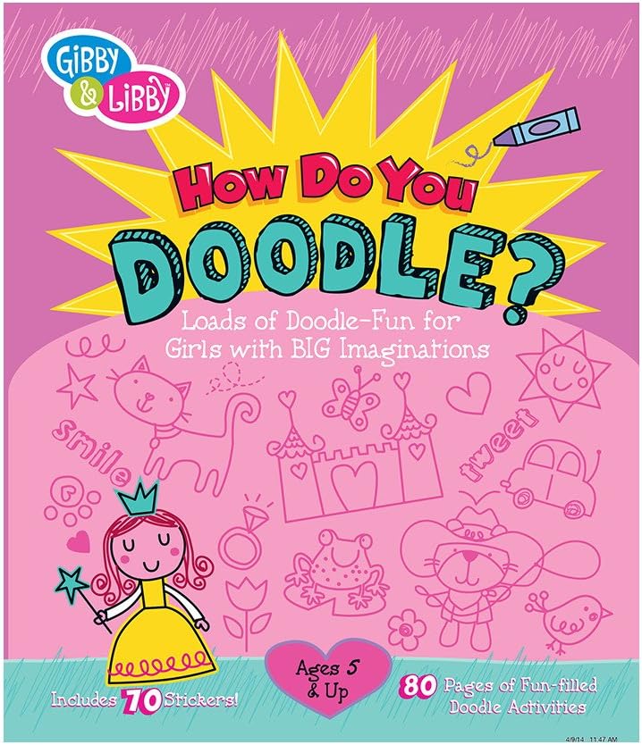 C.R. Gibson Pink 'How Do You Doodle' Activity and Drawing Book for Girls, 80 pages, 7.5'' W x 9'' H