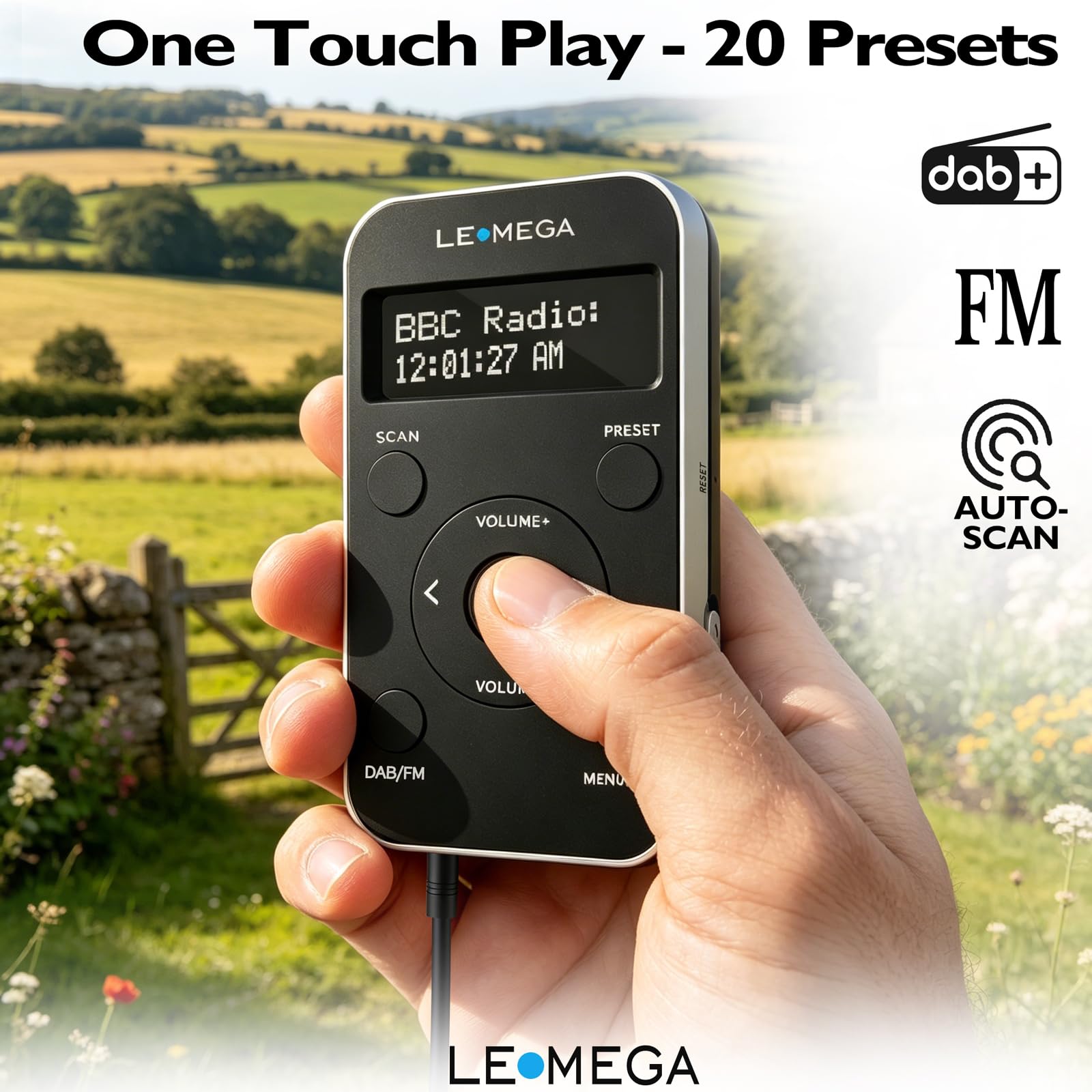 LEMEGA PR1L Radio Dab de Poche, Radio FM,Radio Dab+ Portable, écouteurs Inclus, Batterie Rechargeable, 40 présélections, écran LCD, Radio Dab pour Le Sport avec Interrupteur verrouillable.Noir/Argent