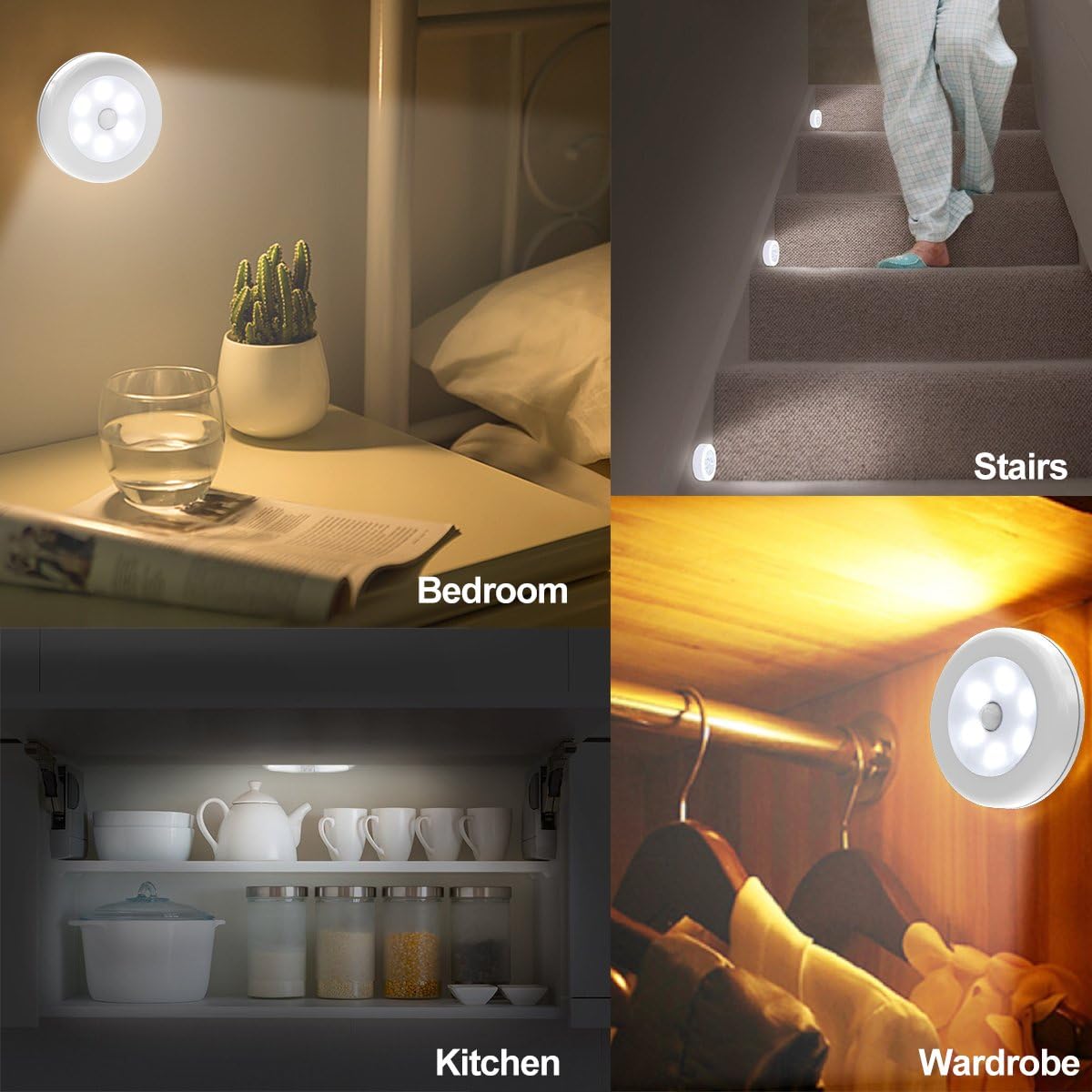 Motion Sensor Light, Iextreme Battery-Powered LED Night Light Step Lights Stair Closet Light Under-Cabinet Lighting Stick Anywhere Lamp Tap Light for Hallway, Cabinet, Closet, Stairs, Bathroom, 6PACK