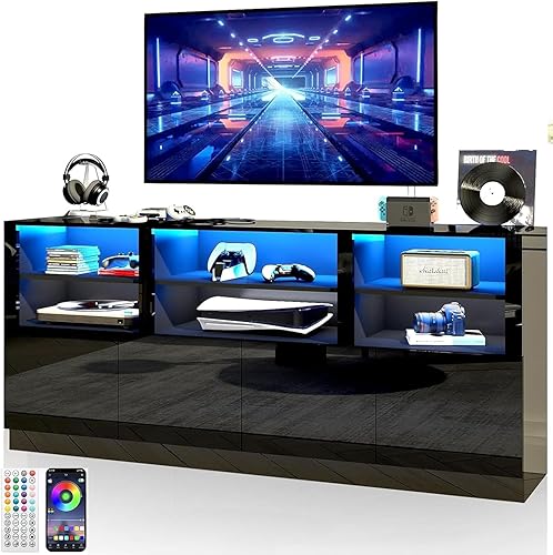 Miniatura 7 de Bolonbi Soporte de TV LED de 70 pulgadas para TV de 758085 pulgadas, moderno centro de entretenimiento para juegos con estantes y puertas de