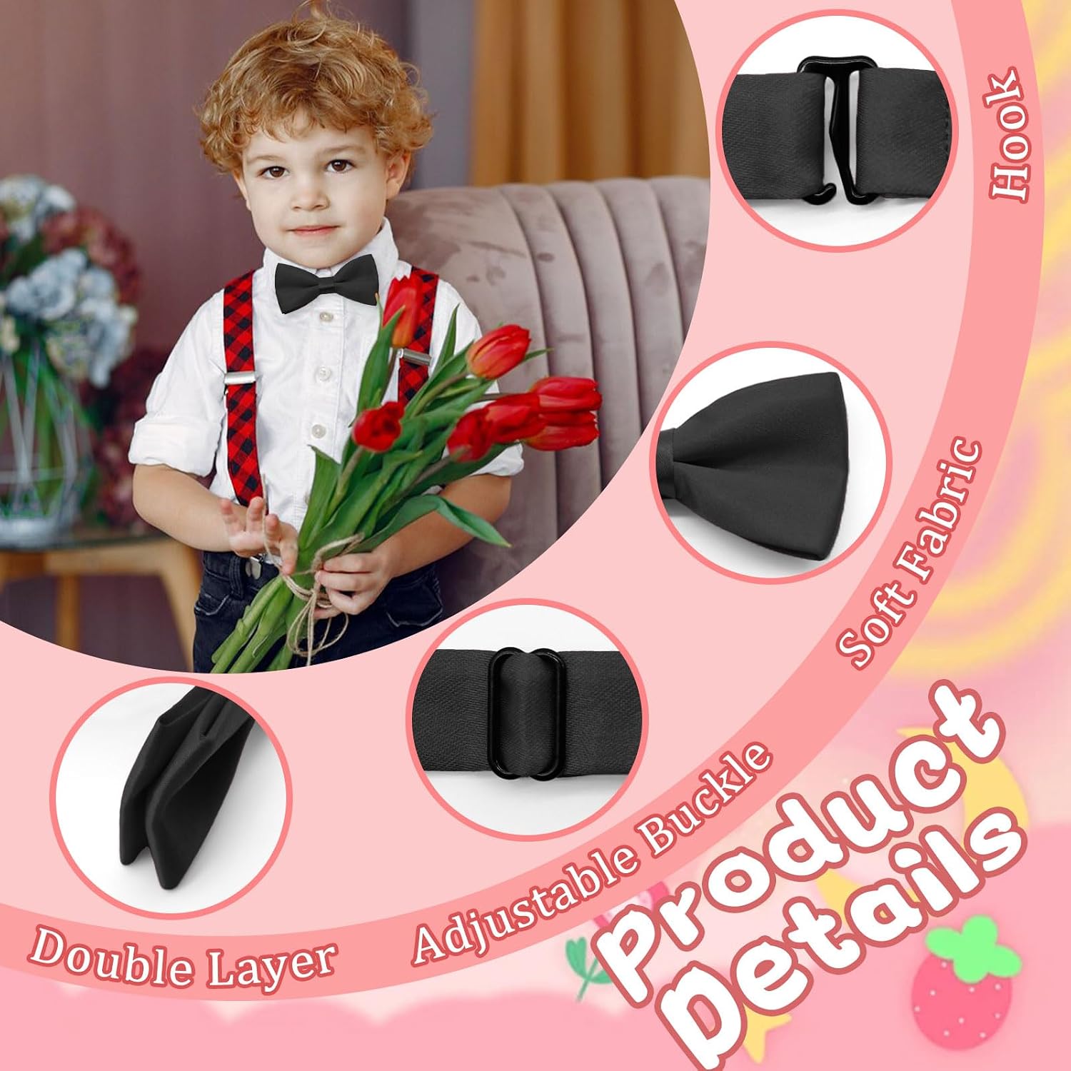 Bow Ties for Boys Adjustable Toddler Bow Tie, Pre-tied Solid Color Kids Bow Tie for School Wedding Casual Party