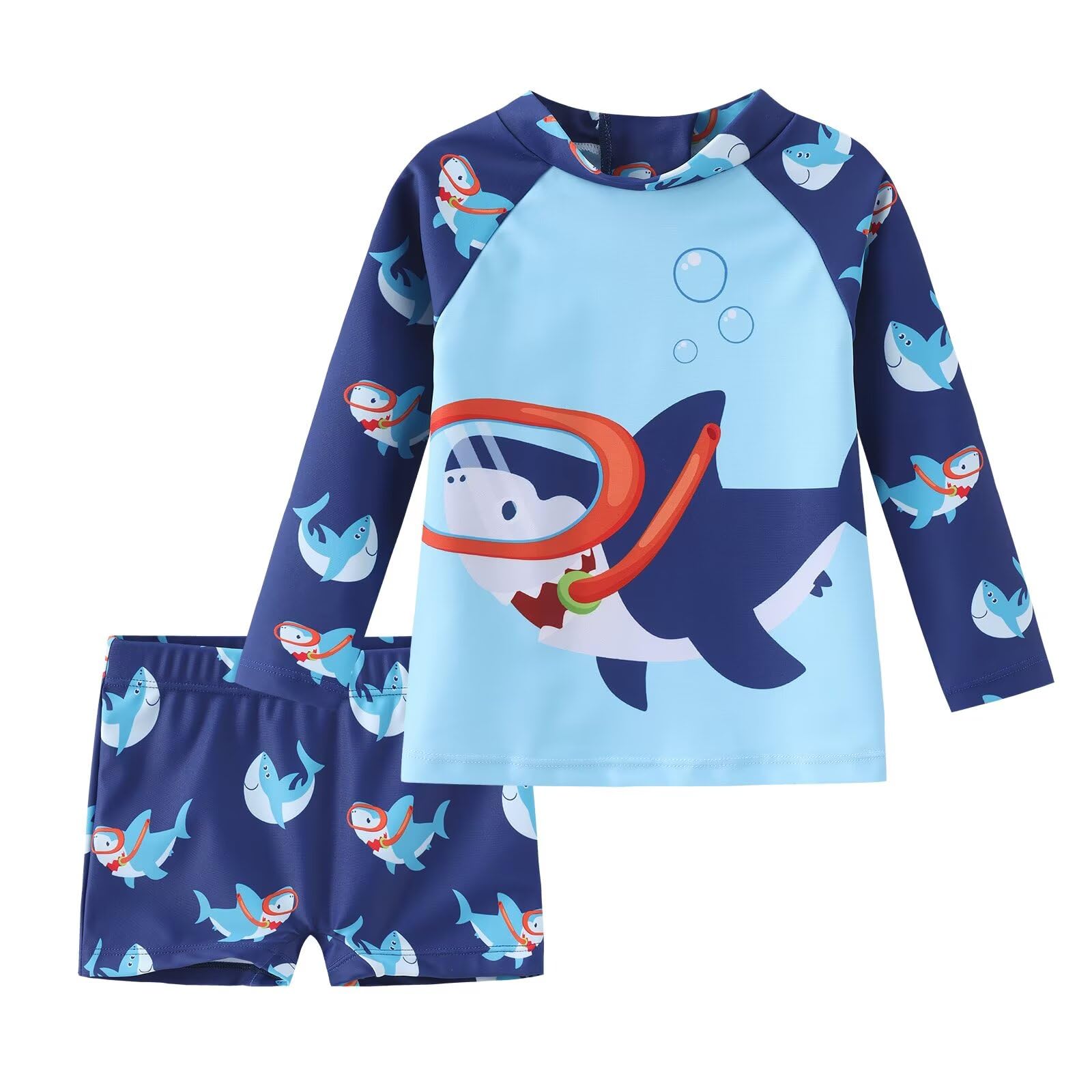 UV Shirt Kinder Baby Jungen Badeshirt Zweiteilig Langarm Schwimmshirt Kinder Badeshorts Jungen Badeset Schnelltrocknende Badeanzug Set 62 110/6 Monate-5 Jahre
