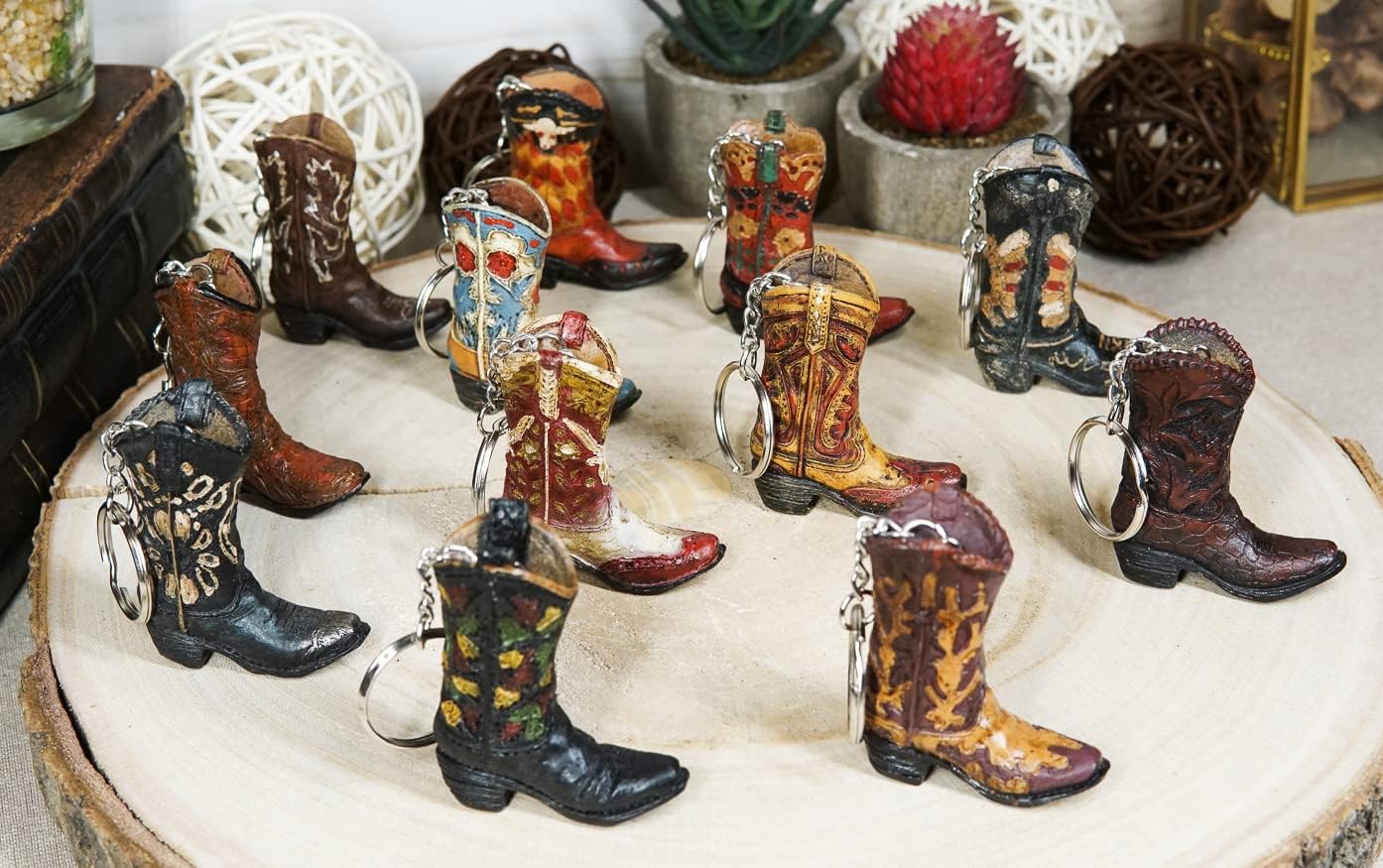 Ebros Pack of 12 Assorted Novelty Western Vintage Faux Tooled Leather Finished Cowboy Cowgirl Country Boots Decorative Mini Keychain Figurines 2.25" H Southwestern Old World Accent : Clothing, Shoes & Jewelry