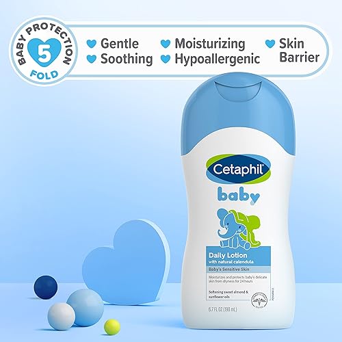 Miniatura 6 de Cetaphil Loción diaria para bebés con caléndula orgánica, hipoalergénica, almendra dulce y aceites de girasol, 6.7 onzas líquidas (el embalaje puede
