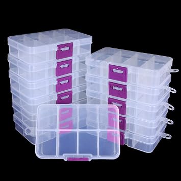 12 Pack 8 Grids Plastic Jewelry Organizer Box for Travel, Small Clear Bead Storage Container with Adjustable Dividers, Removable Grid Compartment Earring Storage Containers, 4.1"x 2.6"x 0.9"