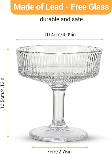 Miniatura 2 de Paquete de 12 vasos de cupé acanalados  Juego de vasos de Martini vintage de 7 onzas, tazas de cóctel transparentes para whiskyMargarita (4.25