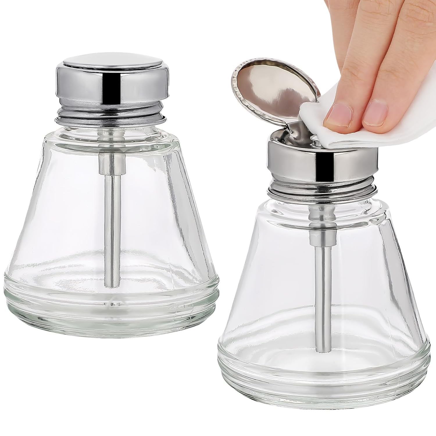 SVR- New 2 Pcs 180 ml Pump Dispenser Bottle Empty Push Down Glass Dispenser Bottle with Flip Metal Cap Makeup Remover Dispenser with Measuring Scale Alcohol Pump Sanitizer Container for Nail Polish-image-45
