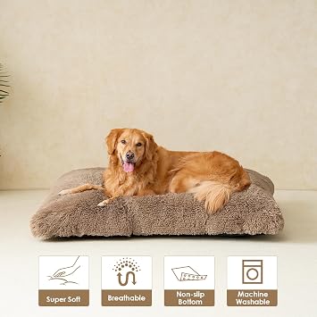 EHEYCIGA Calming Fluffy Dog Bed For Extra Large Dog 112x85x10cm, Camel