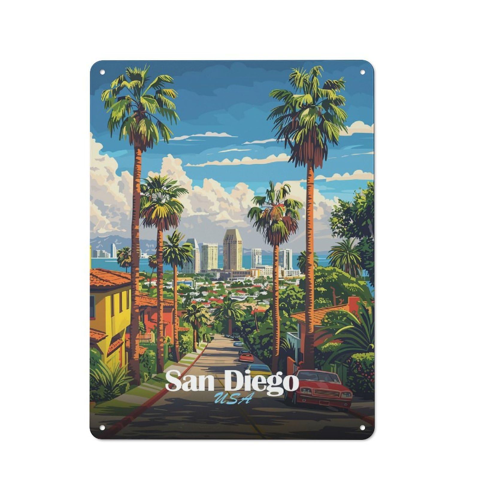 Junmoney San Diego Cityscape Vintage Metal Plaque 40X30cm For Living Room Or Hallway, A Christmas Gift For People Styling Living Room And Hallway
