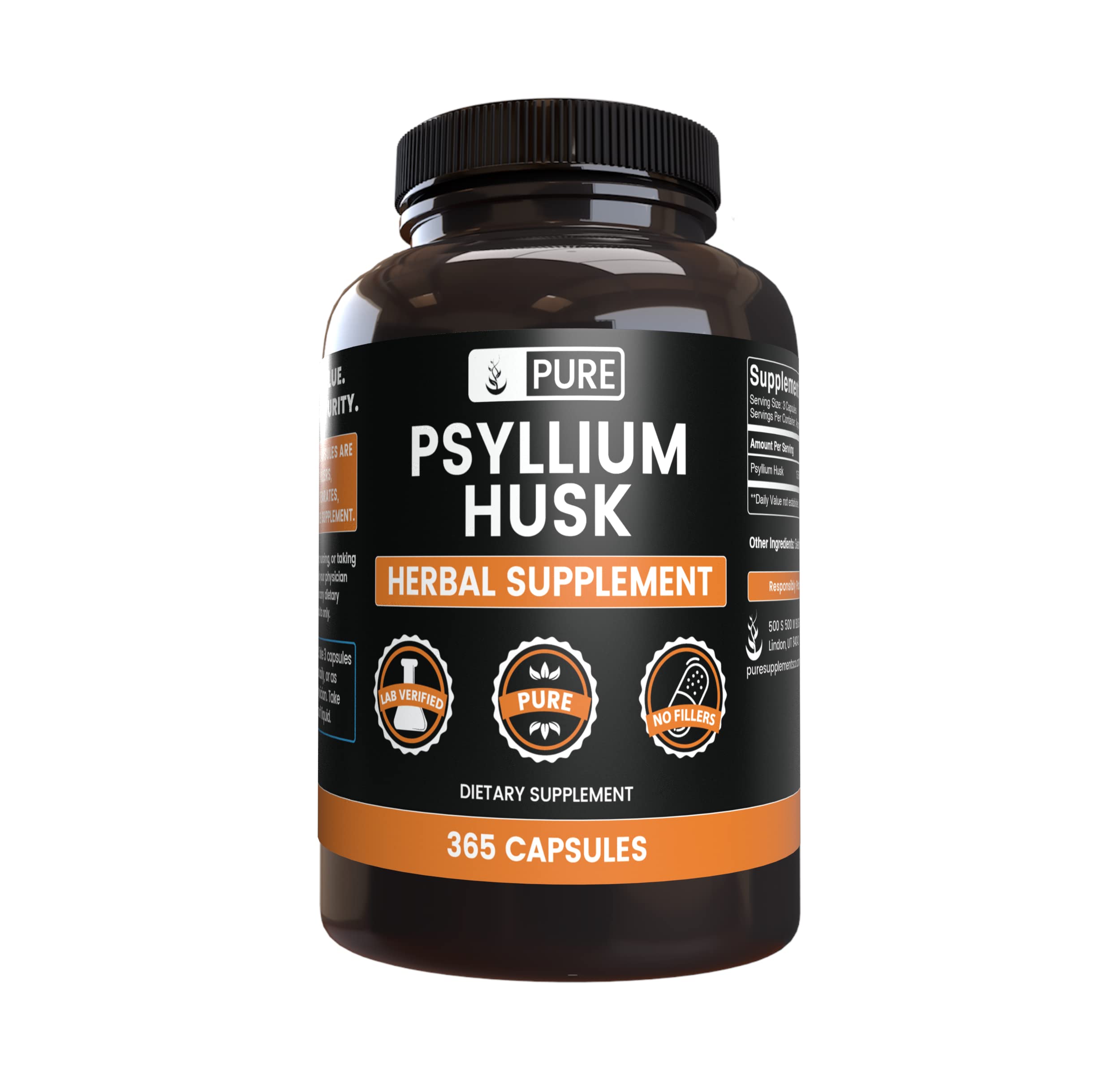 PURE ORIGINAL INGREDIENTS Suplemento de Psyllium em Cápsulas 365 cápsulas