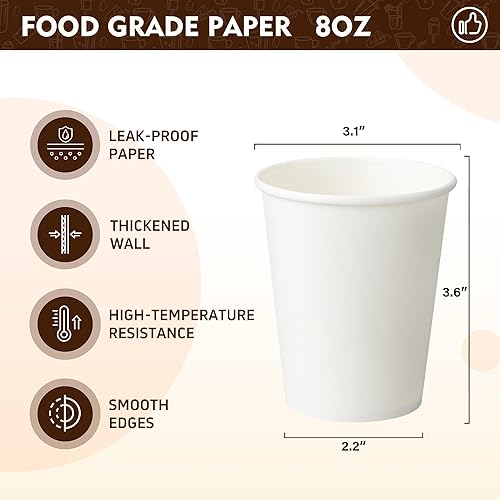 Miniatura 2 de YEEHAW Paquete de 500 tazas de café de papel desechables de 8 onzas, tazas blancas para bebidas calientes para café caliente, líquido caliente,