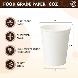 YEEHAW 8 oz 1000 Pack Disposable Paper Coffee Cups, White Hot Cups for Hot Coffee, Hot Liquid, Ideal for Cafes, Bistros, Businesses and Family