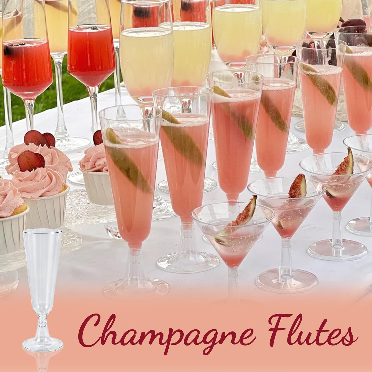 50 szt. Przezroczyste plastikowe kieliszki do szampana, 160ml/5oz wielokrotnego użytku szklanki do prosecco, wytrzymałe plastikowe kieliszki do szampana, eleganckie szklanki do wina na wesele
