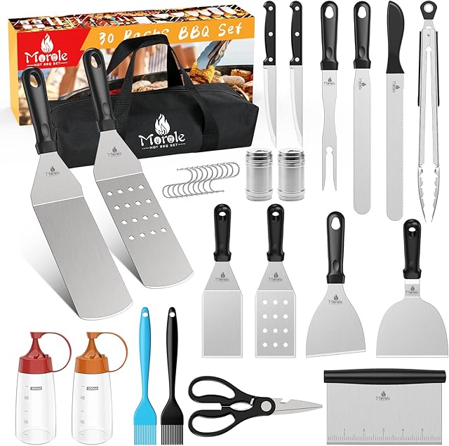 Morole Griddle Spatula Griddle Accessories 30 Pieces of Heavy-duty Stainless Steel Metal Cooking Tong Accessory Carry