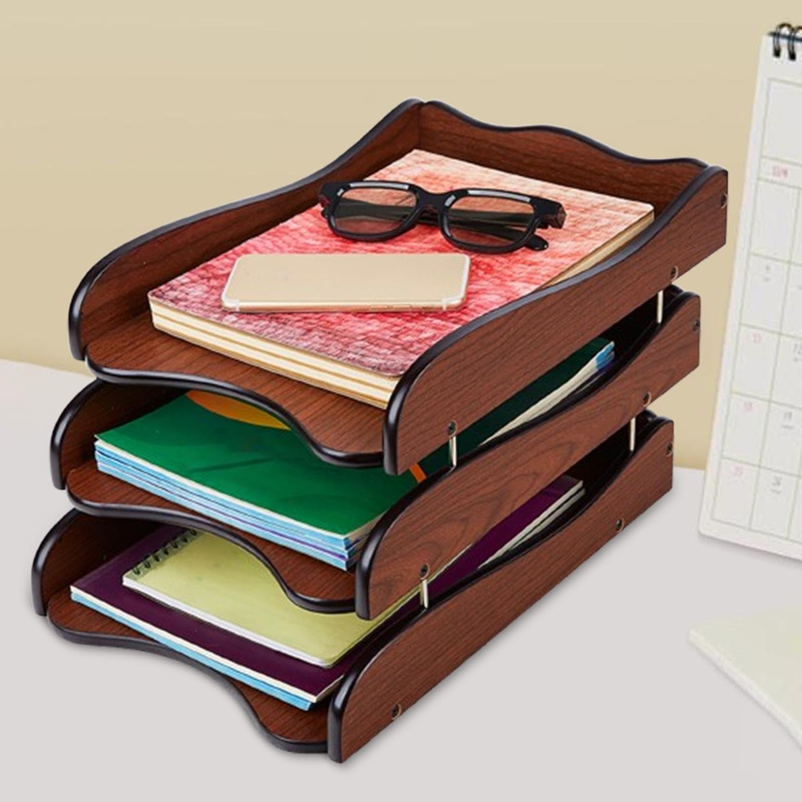 de Madera, Organizador de para Escritorio, Bandeja Apilable para Cartas, Estantes de Madera para Papelería de Oficina Y