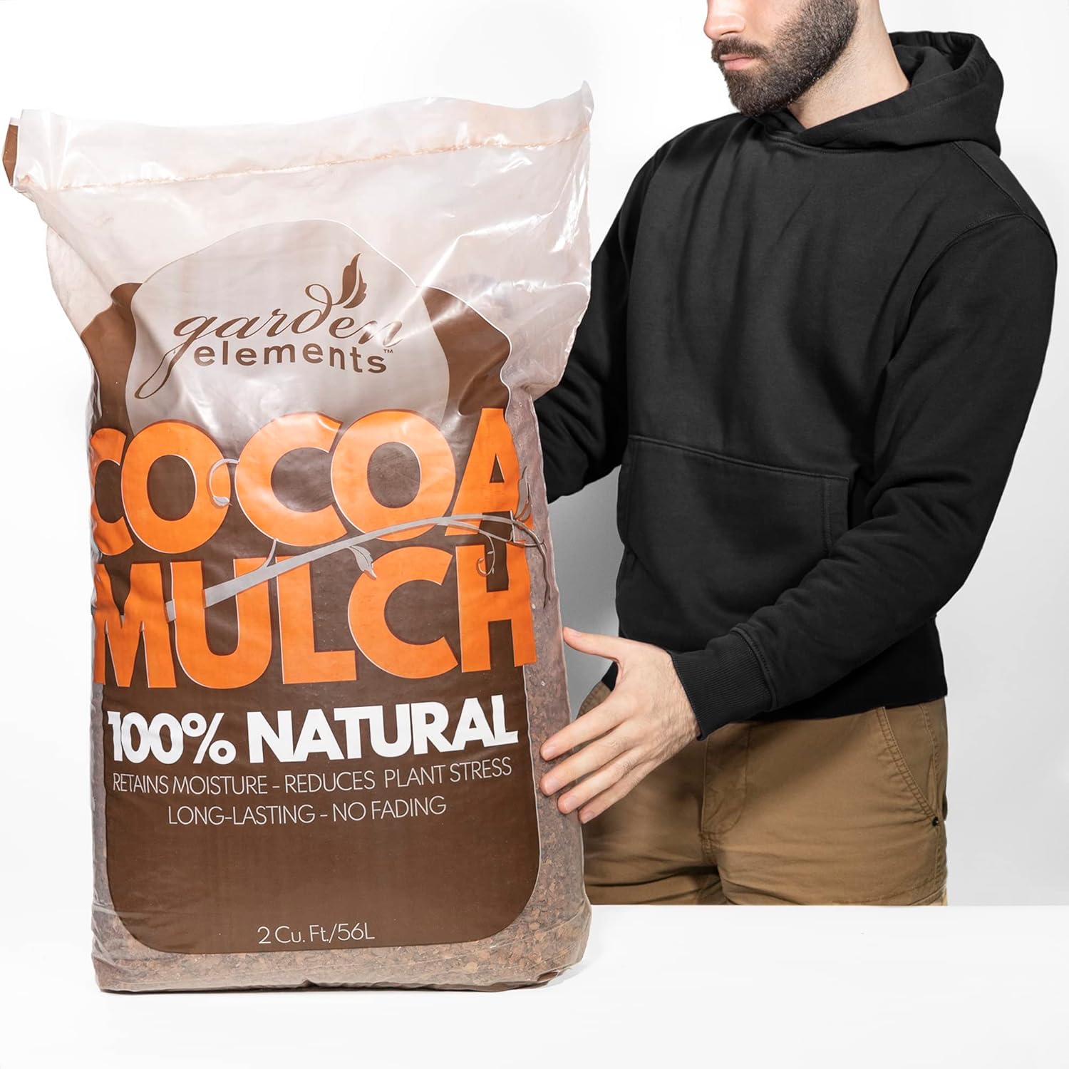 Garden Elements 100% Natural Cocoa Bean Shell Mulch for Gardens, Flower Beds, Potted Plants, and Mulching, 2 cu ft