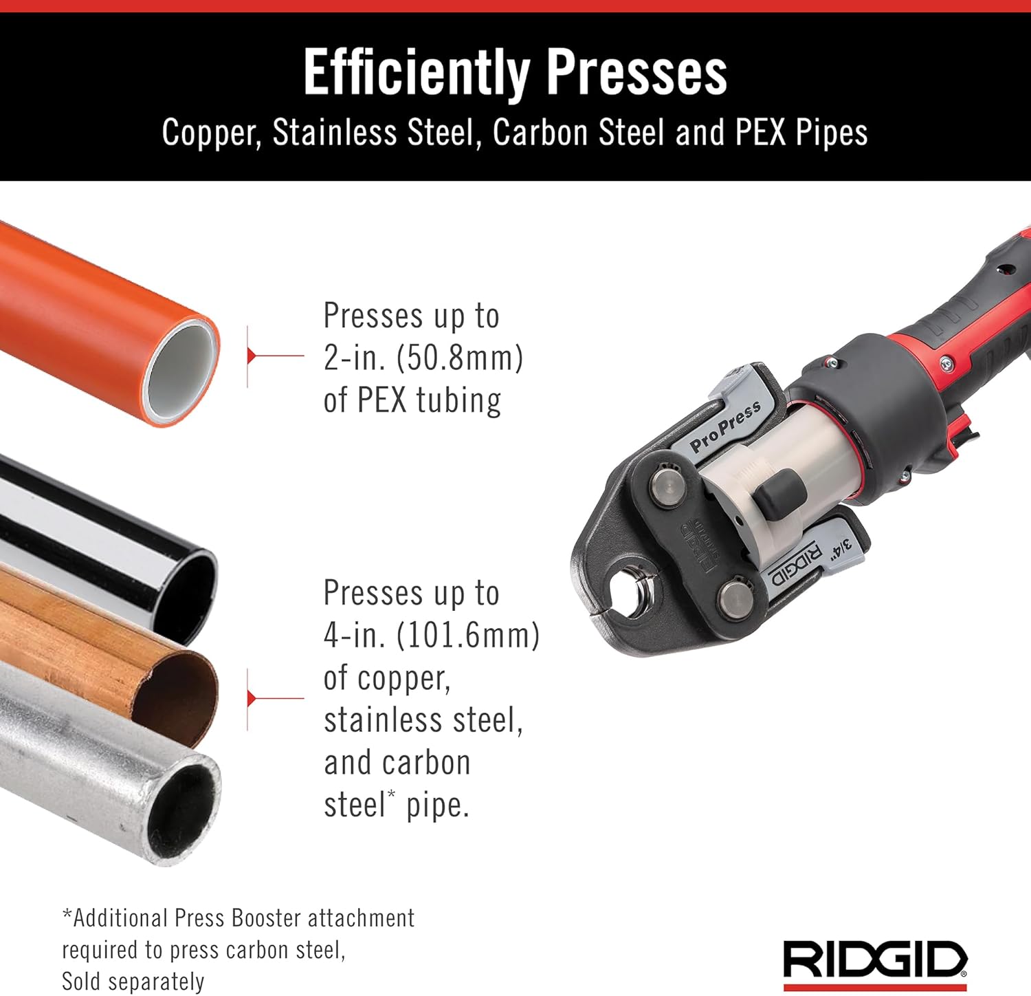 RIDGID 67178 Model RP 351 ProPress Standard Press Tool Kit with Battery, Charger, 1/2" to 2" Press Tool Jaws, and Carrying Case