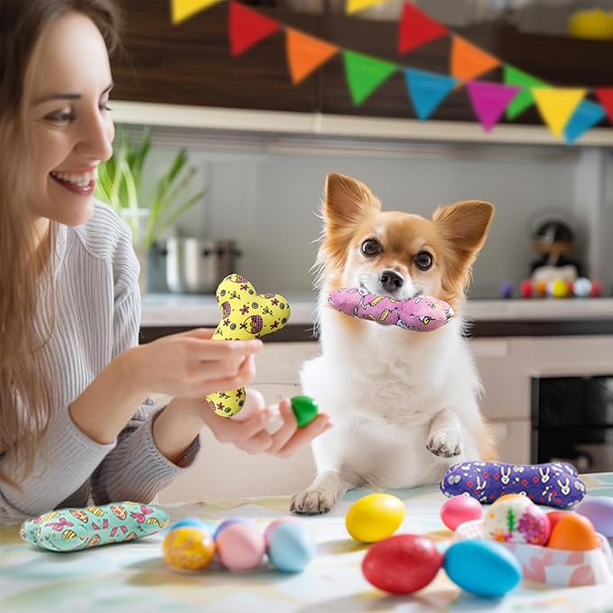 Juguetes para perros de Pascua, 4 huesos de peluche con chirriador miniatura 4