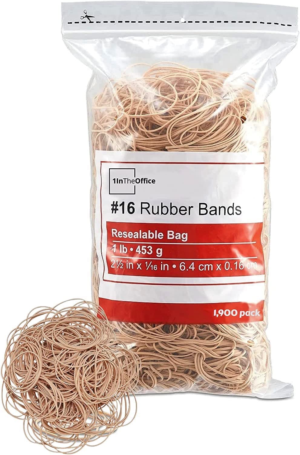 1InTheOffice Rubber Bands #16, Size16 Rubber Bands, Beige, 1 lb Box, (1,900/Pack)