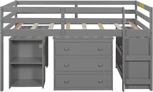 Miniatura 3 de Merax - Cama baja con armario y escritorio portátil para niños y adolescentes color gris