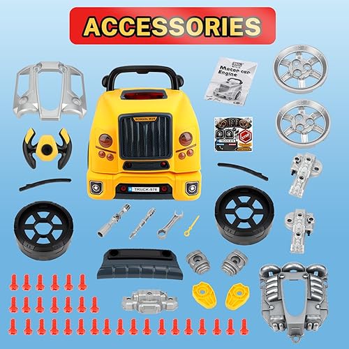 Miniatura 5 de Austraes Juguete de motor de camión grande, juego de reparación mecánica para niños de 3 a 5 años, kit de construcción de motor de camión grande,