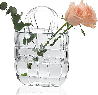ComSaf Glass Purse Vase for Flowers, Handbag Clear Vase for Decor, Uniqu...