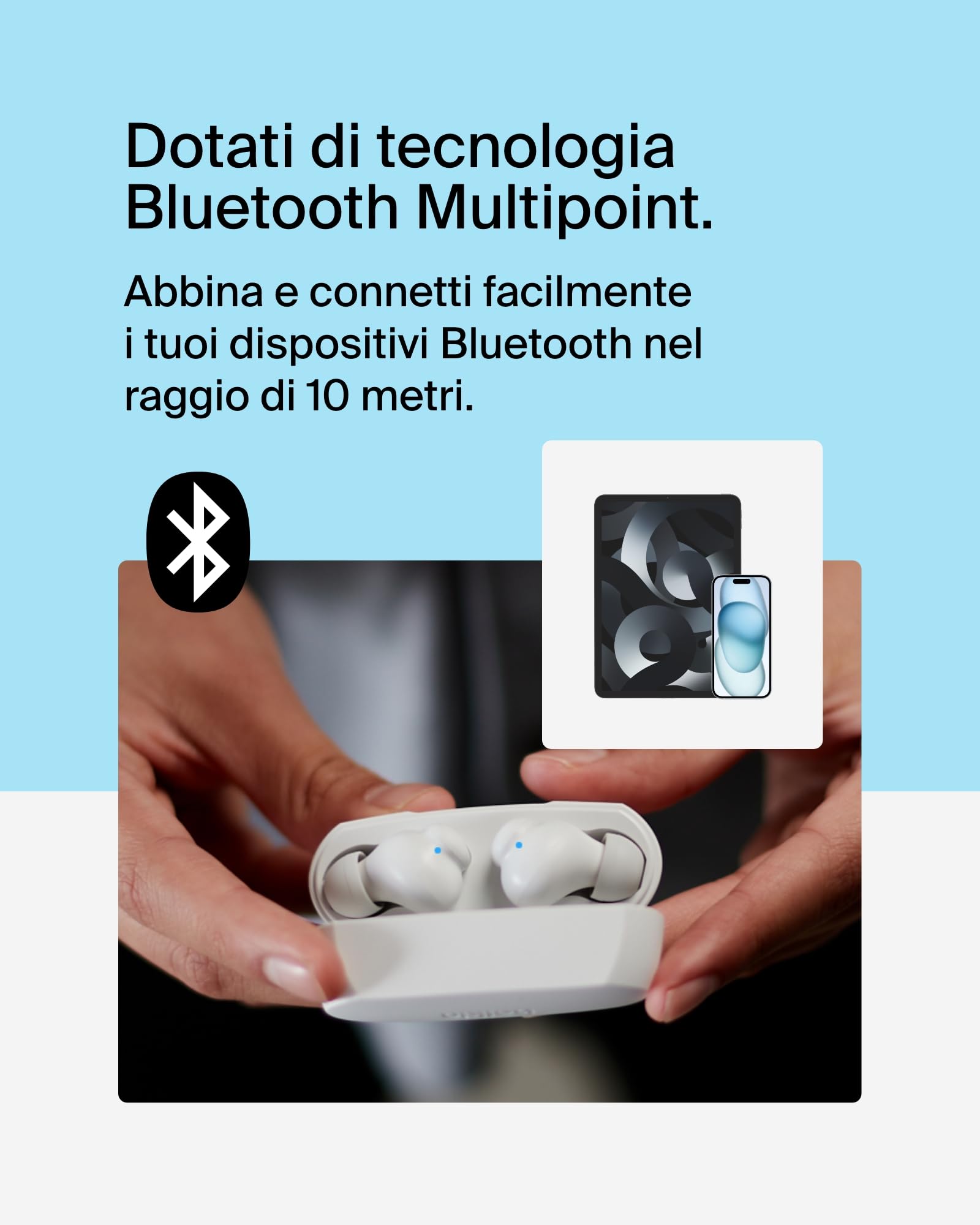 Belkin SoundForm Rhythm Auricolari True Wireless Con Microfono, Ricarica USB -C Rapida, 28 Ore Di Batteria, Resistenza IPX5 All'acqua Auricolari
