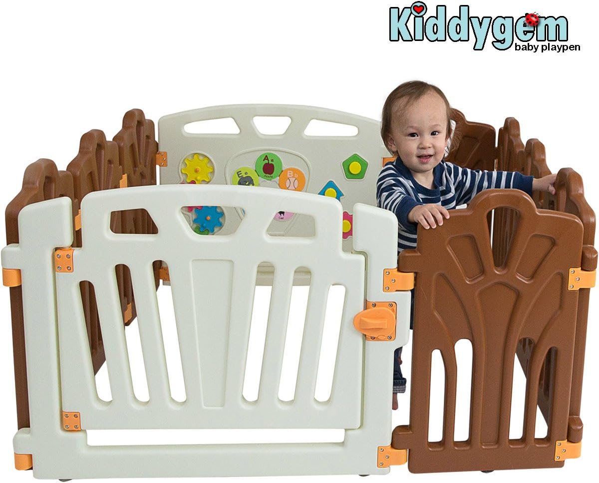 Kiddygem Puzzle and Beep Fun Baby 10 Panels Playpen, Brown