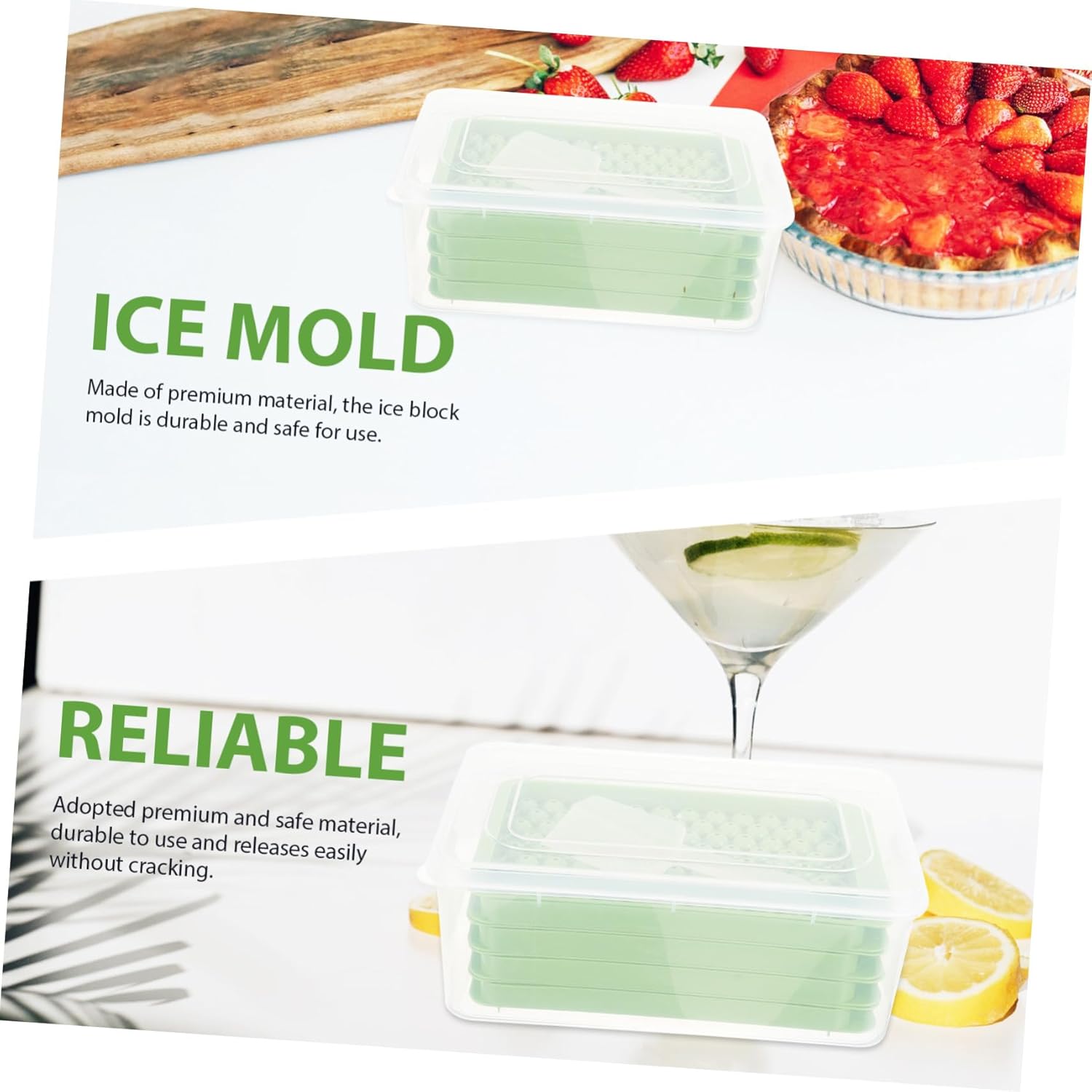 Uonlytech Compartment Round Ice Cube Mold with Lid and Scoop Plastic Ice Tray Container for Freezer for Cocktails and Beverages Portable and Reusable