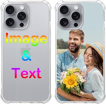 Custom 1 Picture Phone Case with Text for iPhone 16 Plus Pro Max Personalized Photo Phone Cover Customized Xmas Halloween Thanksgiving Birthday Valentine Days Present TPU Transparent Phone Shell