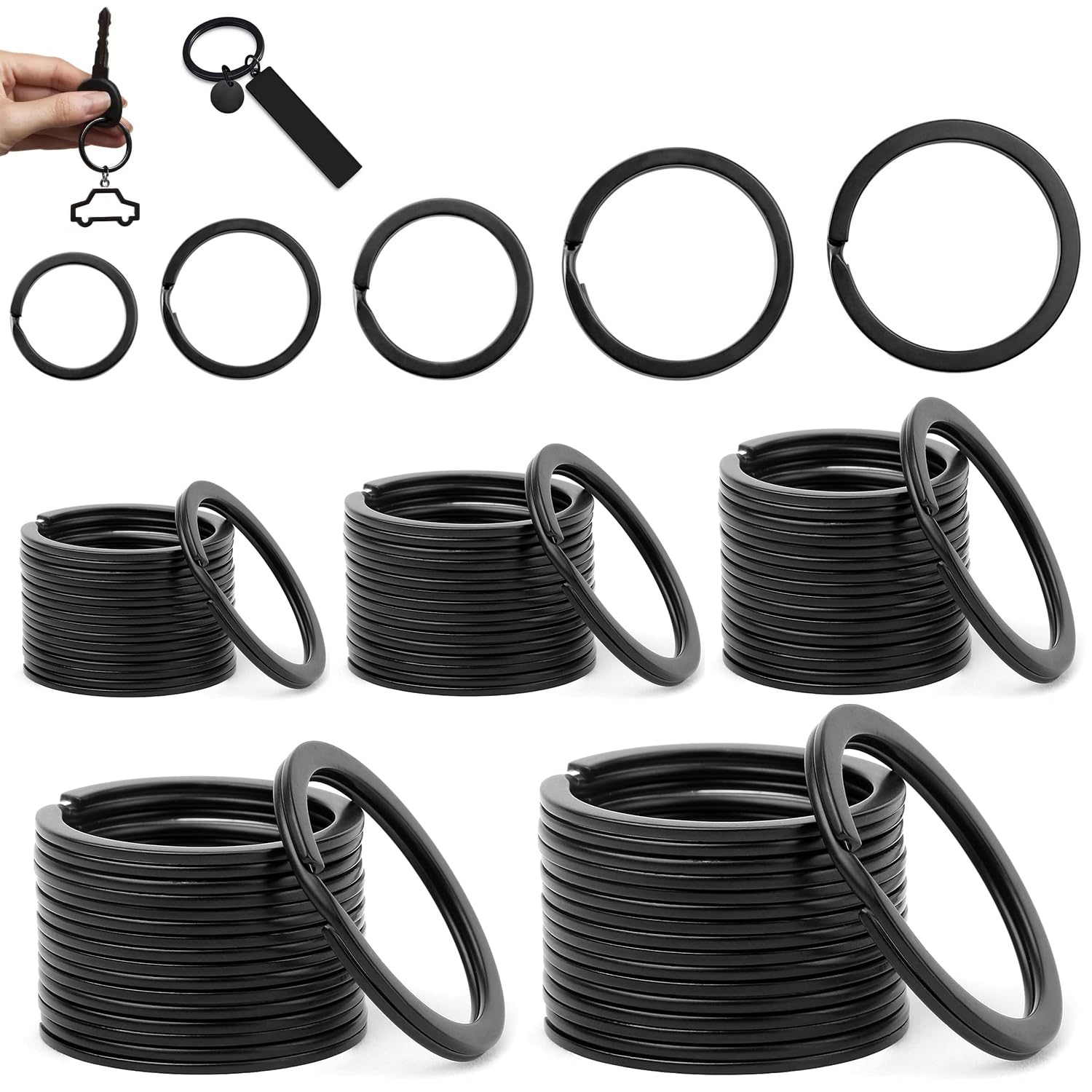 TSKDKIT Lot De 50 Porte-clés En Acier Inoxydable - Petits Anneaux En Métal - 20 Mm, 25 Mm, 28 Mm, 30 Mm, 32 Mm - Petits Anneaux Pour La Maison, L'organisation Et L'artisanat