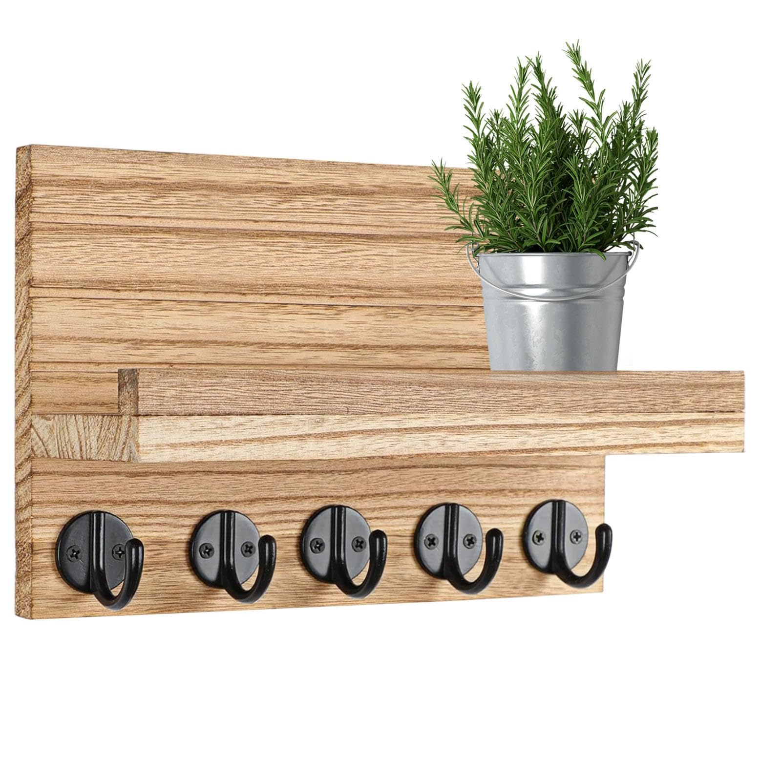 Colgador de llaves para pared con estante de madera y revistero