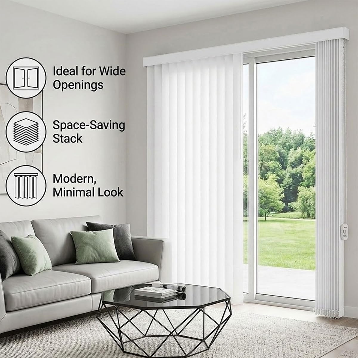 Vertical Window Patio Blinds, Fabric Vertical Shades for Sliding Glass Doors 63" 68" 71" 78" 83" 88" 92" 98" Black Out Door Shades, Cordless Window Blinds for Room Divider, Large Window(W75x H79in)