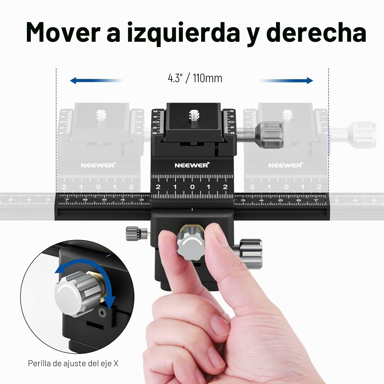 NEEWER Riel de Enfoque Macro de 4 vías con Placa de Liberación Rápida para Tipo Arca, Rosca de 1/4" para Fotografía Macro y Primeros Planos, Compatible con Canon Nikon Fujifilm Sony DSLR Cámara