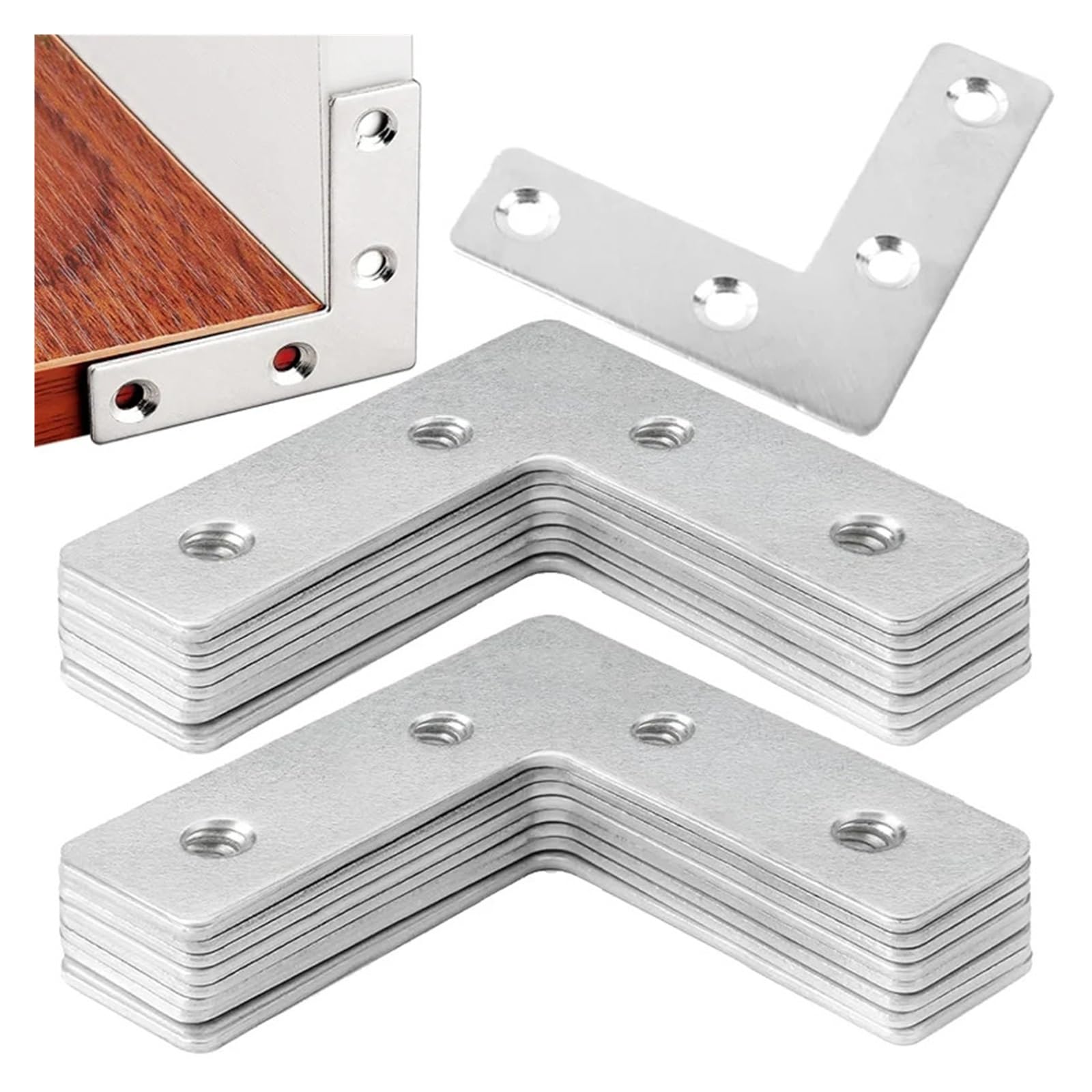 Soporte de esquina en forma L, soportes ángulo recto, conector marcos madera, fijación muebles, Metal for armarios mesa Adatto per ripiani e supporti(L60-10PCS)