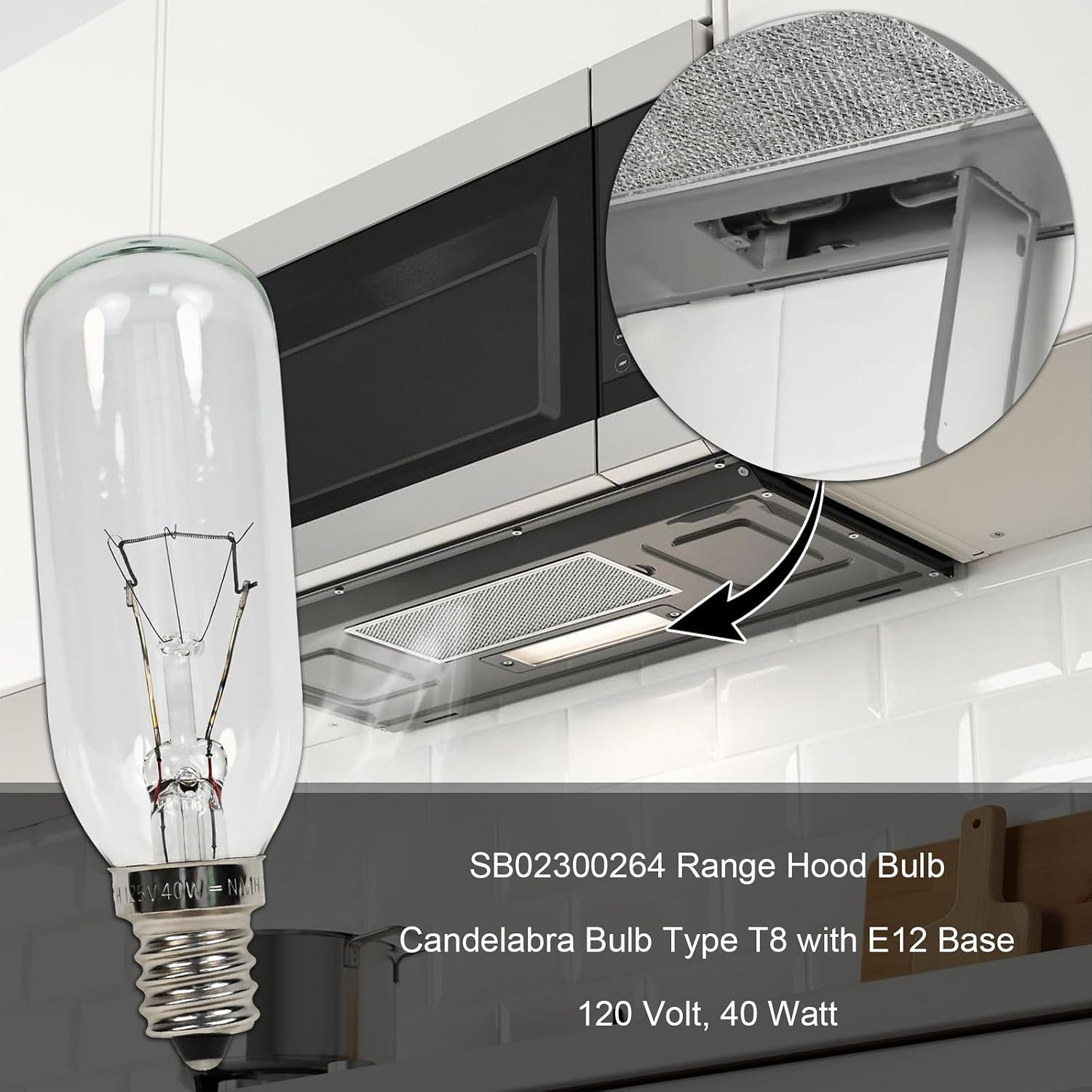 SB02300264 40W Light Bulb Compatible for Broan Hood Vent Light Bulb PM250-A, PM250-B, PM390, PM390-HS, PM390S, PM390WW, RM50000, RM503001, RM503004, RM503023, RM503601, RM503604, RM503623