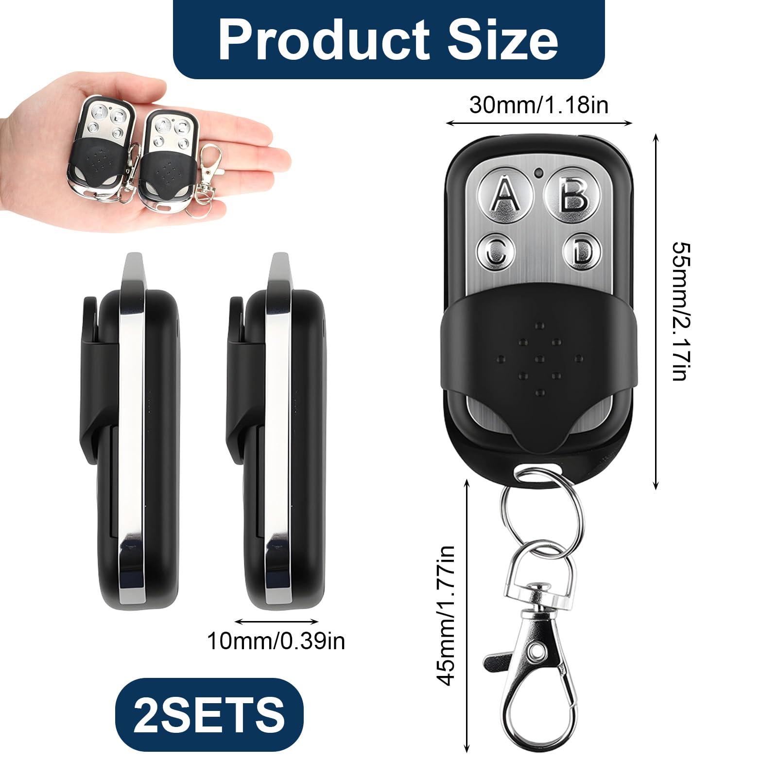 2Pcs Mando Garaje Universal Mando a Distancia Garaje 433,92 MHz con 4 Botones Mando Puerta Garaje Compatible con Código Fijo Control Remoto Inalámbrico Automático para Puerta de Garaje — view 2